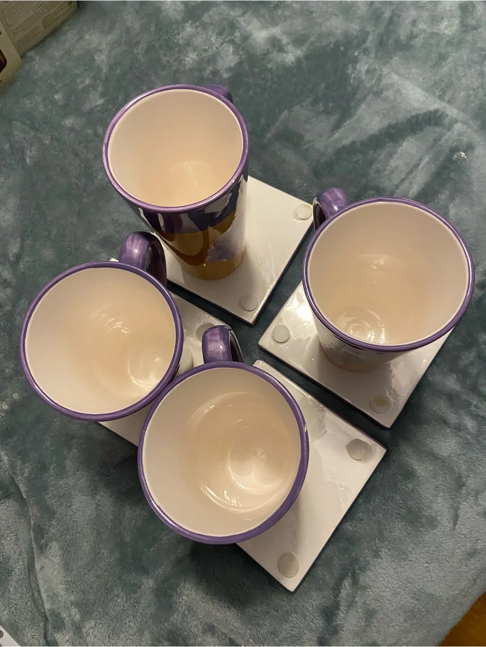 Classified Purple and Yellow Floral Ceramic Mug and Coaster Set - 4pc